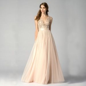 Elegant Formal Bridesmaid Prom Dress - nude